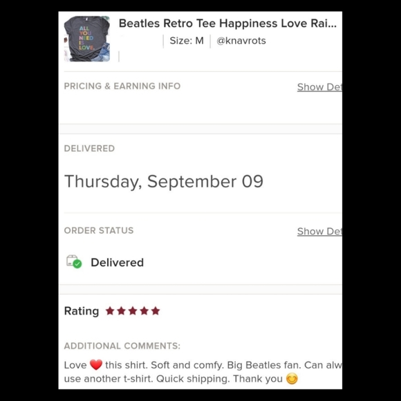 GO TO NEW LISTING MEDIUM SOLD OUT Beatles Retro Tee Happiness Love Rainbow NEW - Picture 4 of 9
